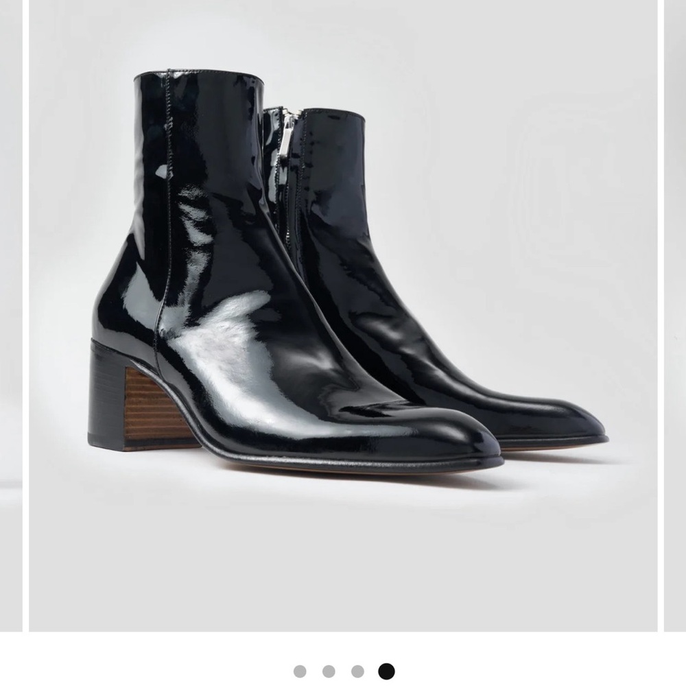 Shiny Black Patent Ankle Booties with Block Heel